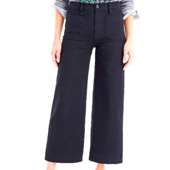 J.Crew Point Sur Wide Leg Crop Pants Black Womens 28 Petite - Picture 1 of 14